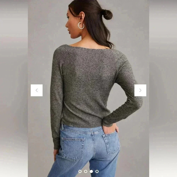 Anthropologie Ribbed Cardigan  Sweater with Lace Insert - Picture 2 of 12